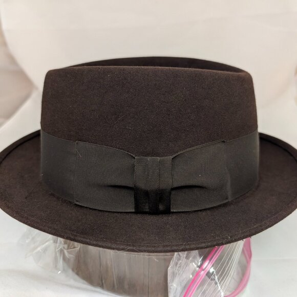 Vintage Royal Stetson Brown Fedora  hat 7-1/8 (2" Brim 4" Crown Teardrop) - Picture 3 of 10